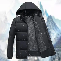 dropshipping2021 winter men down coat solid color stand collar plush highly warm zip up men jacket hooded overcoats