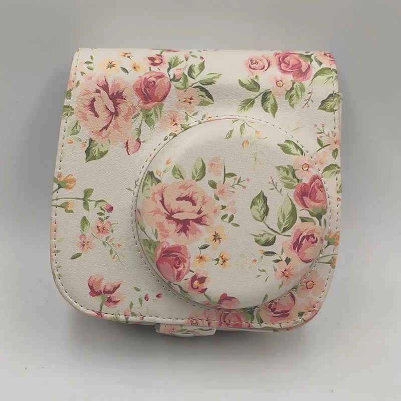 white with flower Наплечная сумка для камеры, защитный чехол, цветные лесные узоры, кожаная сумка для камеры Fujifilm Instax Mini 8/MINI8+/9 - Цвет: white with flower