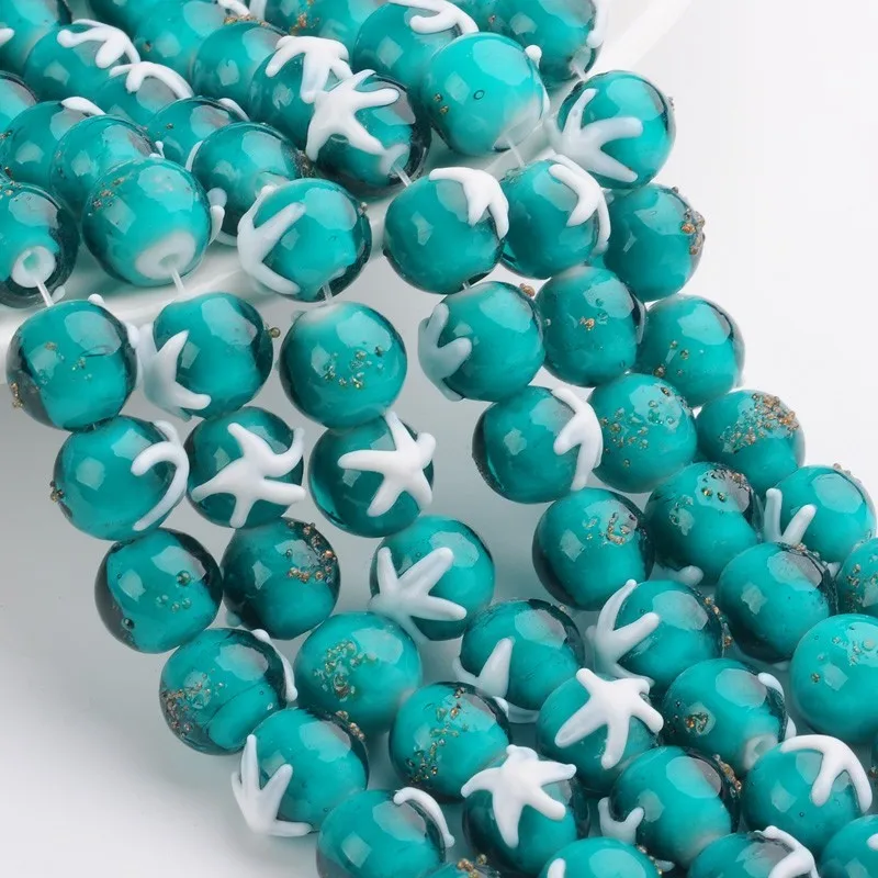 12 шт./корт. Лампворк ручной работы круглые бусины с рисунком морской звезды