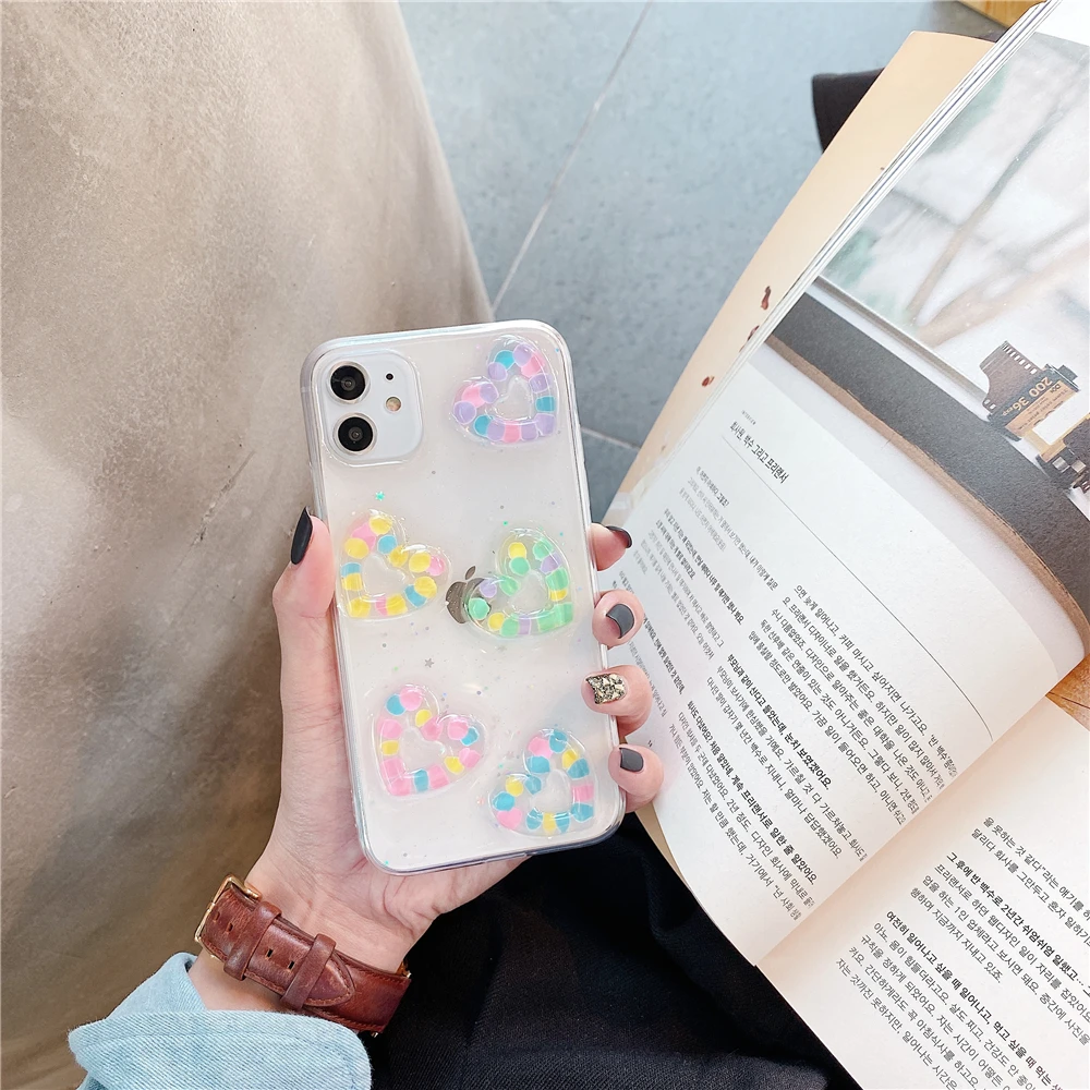Прозрачный чехол 3D Love Heart для iPhone 11 Pro Xs Max XR X 8 7 6 6S Plus тонкая мягкая задняя крышка из