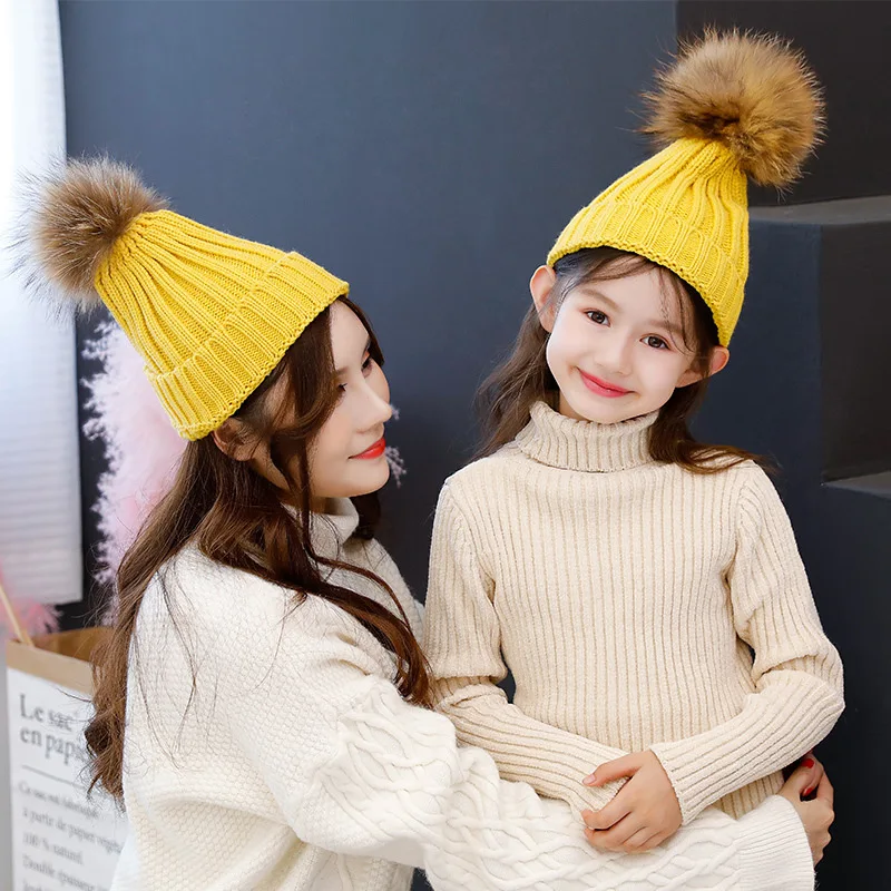 

Winter Baby Boy Girl Artificial Pompom Knitted Hat Toddler Kids Caps With Pompon Newborn Photography Props