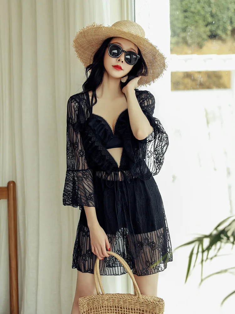 Размер GLAUKE и грудь собраны вместе Великолепный черный раздельный Комплект из