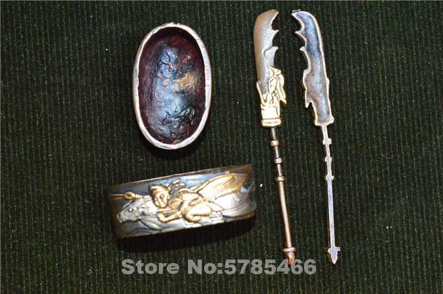 Высококачественный набор покрытый медью золотой и серебряный Страж Tsuba Menuki Fuchi