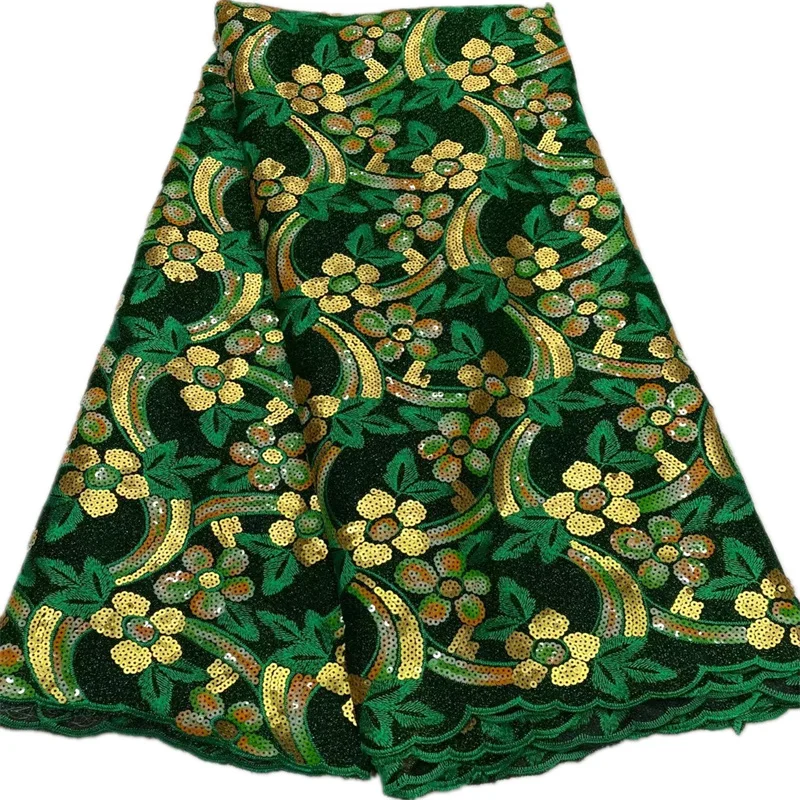 

Nigerian Green Big Wedding Tulle Lace High Grade 2021 African French Net Double Mesh Fabric With Coloful Small Sequins For Dress
