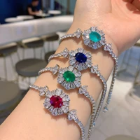 qtt new arrival%c2%a0dazzling oval cubic zirconia%c2%a0810 bracelets on hand 925 sterling silver paraiba emerald jewelry 2021