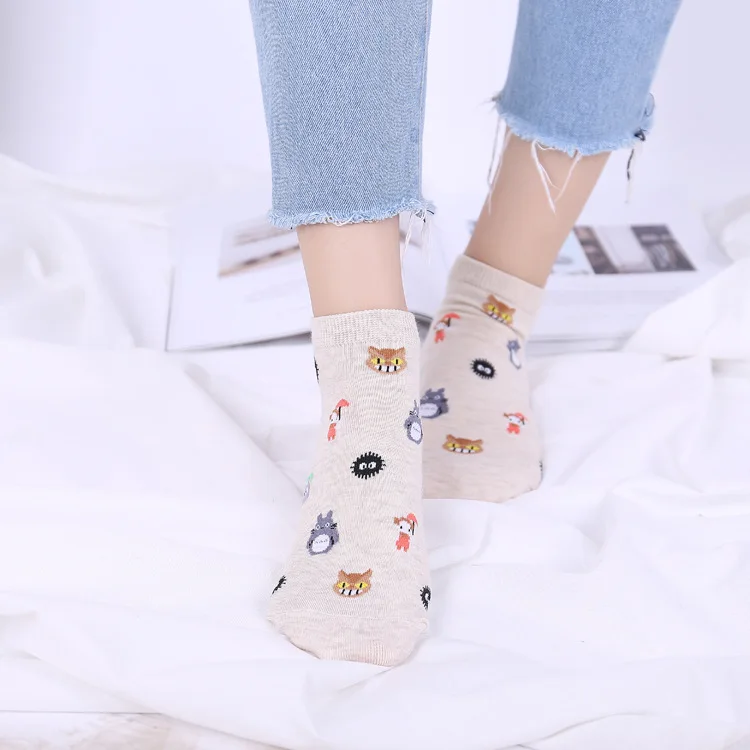 Летние женские носки из хлопка с рисунком Тоторо Kawaii Cat Umbrella Chinchillas Little Totoro