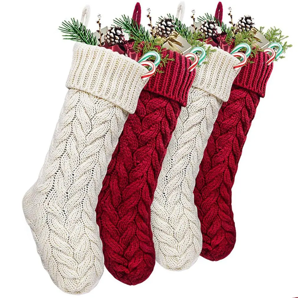 

4PCS Christmas Stocking Family Christmas Decoration Sack Xmas Gift Candy Bag Noel Christmas Decorations For Home Socks
