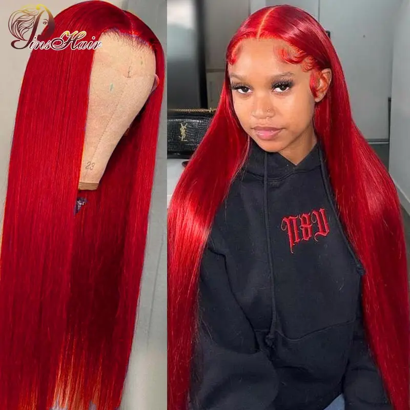 Красный прямой парик 13x 4 на сетке спереди цветные человеческие волосы парики