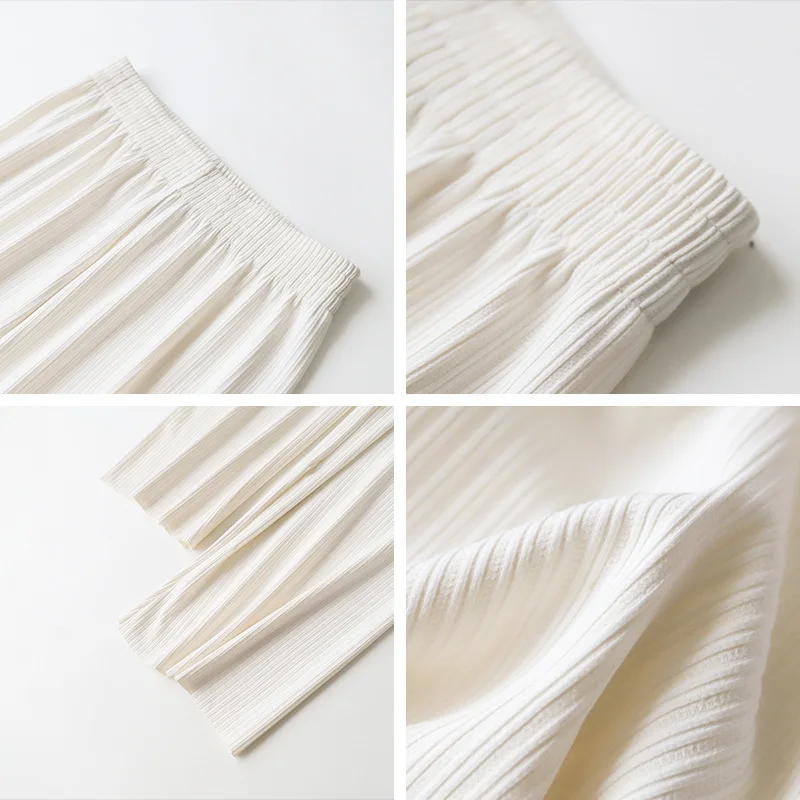 

High Quality 2021 Wide-leg Women's Pants High Waist Full-lenth Loose White Black Pants Casual Long Ice Silk Pants Women Trousers