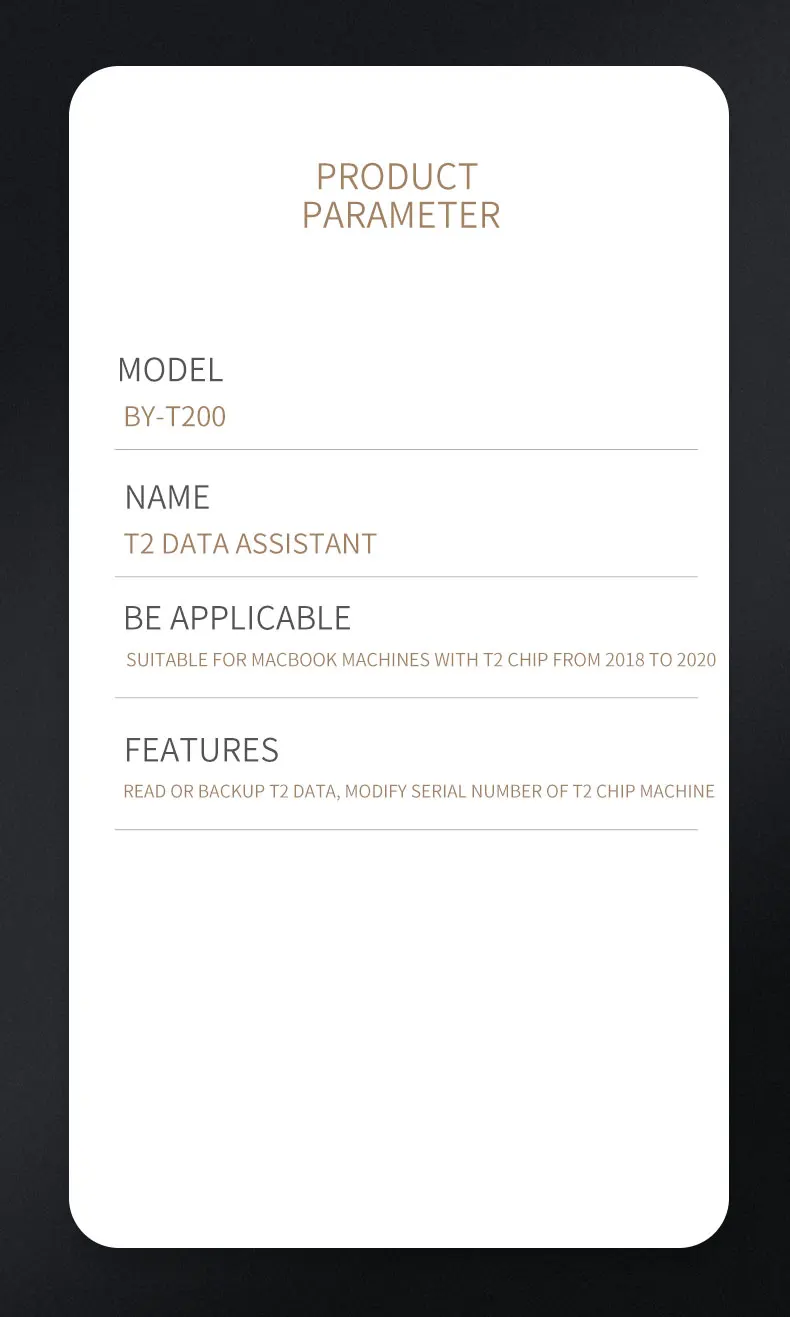

BYT200 For Macbook T2 Chip Data Assistant Support T2 Data Read&Write Backup Changing MacBook Series Number Macbook Repair Tools