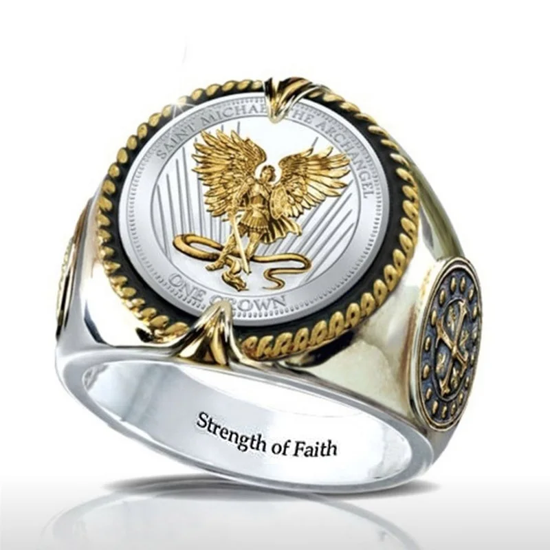 

Men's Hip Hop Viking Gold Color Rings Eagle Shape Strength of Faith Anniversary Party Punk Jewelry Gift