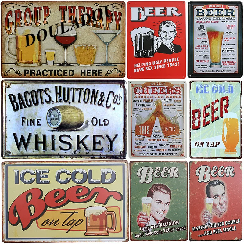 

[Douladou] Ice Cold Beer Whiskey Bar Club Poster Wall Art Beer Wall Signs Party Pub Shop Vintage Metal Painting Decor 20x30CM
