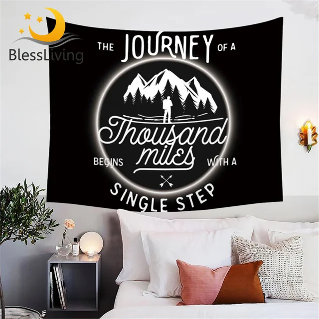 BlessLiving Rock Climber Tapestry Black and White Tapestries Quotes Extreme Sports Wall Hanging for Living Room Bedspreads 1