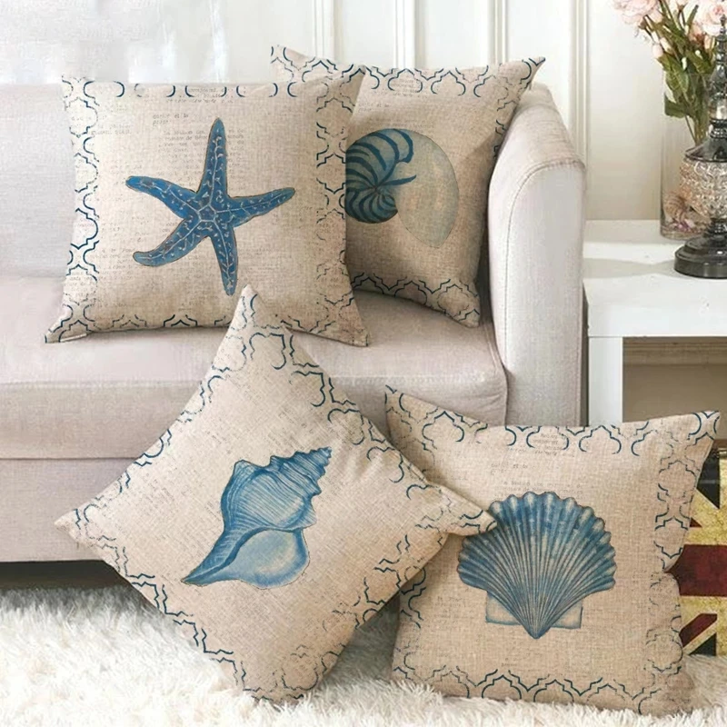Fodera per cuscino Sea Marine Shell Ocean Starfish lino federa divano decorazioni per la casa