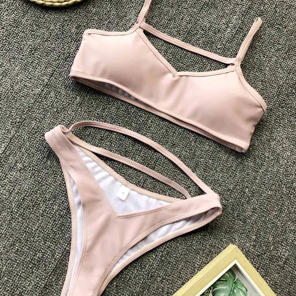 Женский купальник Одноцветный бикини 2020 сексуальный пуш ап микро набор для