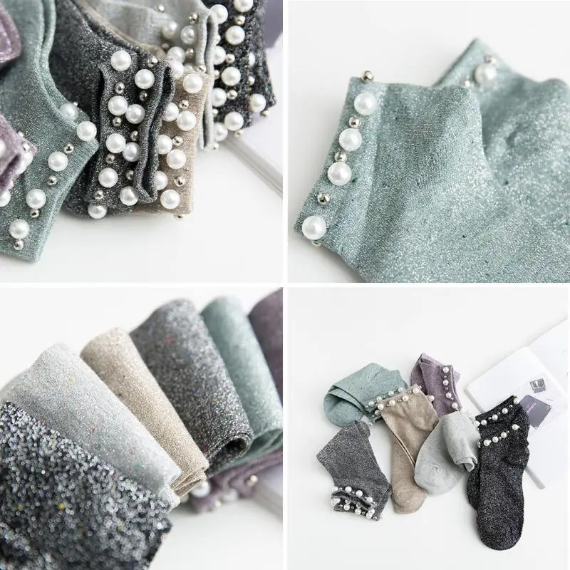 Повседневные женские короткие носки для девочек милые с искусственным жемчугом