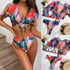 Комплект бикини iTranyee женский из 3 предметов, пикантный купальник с мраморным принтом, накидка, укороченный топ, богемный пляжный купальный костюм, лето 2021