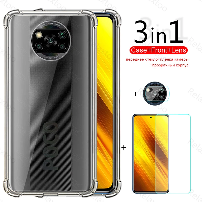 Чехол для xiaomi mi poco x3 nfc чехол x 3x3 m3 f3 m 3 pocox3 pro pocophonex3 из закаленного стекла объектива