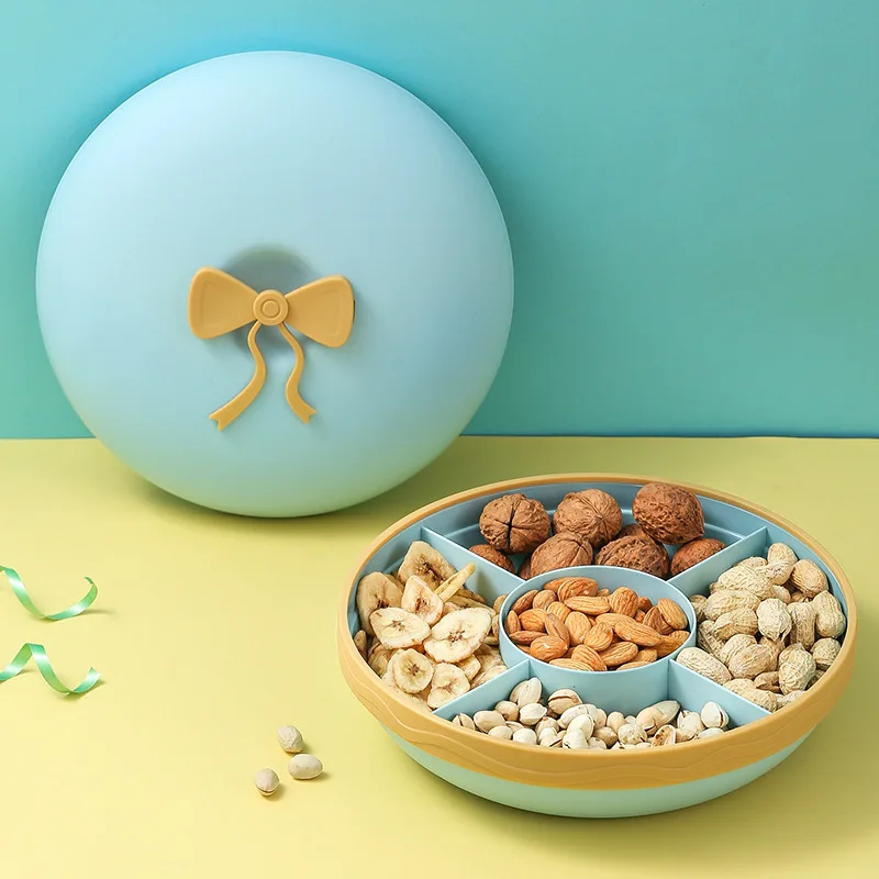 

Living Room Coffee Table Household Candy Box Fruit Snack Tray Creative Bow Dried Fruit Tray Storage Compartment with Cover