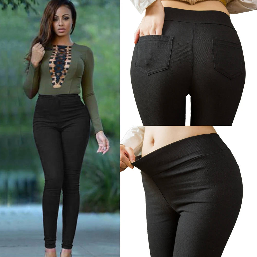 

Plus Size Women Pencil Pants Cotton Trousers 2019 New Pocket Trousers Slim Jeggings Denim Skinny
