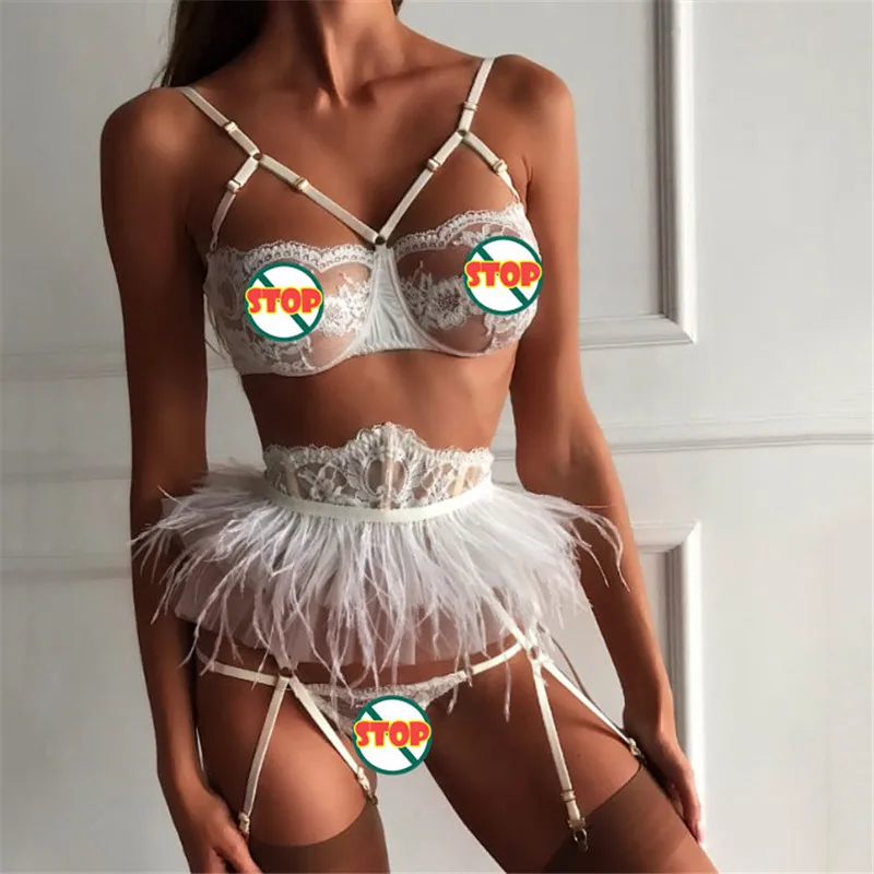 Женский сексуальный комплект женский прозрачный кружевной бюстгальтер