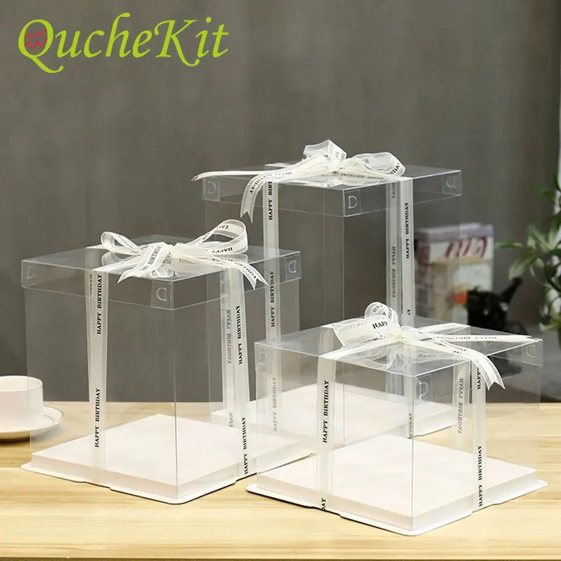 

5 шт. прозрачная коробка для торта из ПВХ на день рождения с ремешком для вечеринки, Рождества, свадьбы, подарка, коробки для упаковки тортов ...