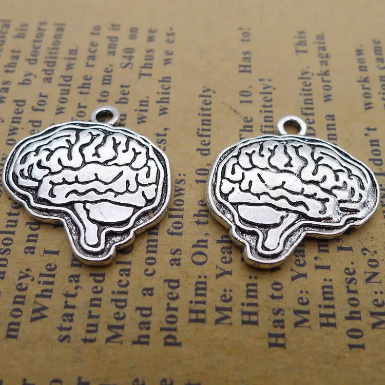 

5pieces/lot 22*22mm Brain Charms Antique silver color Metal Head brain Pendant Bracelet Key chain Diy Handmade accessory