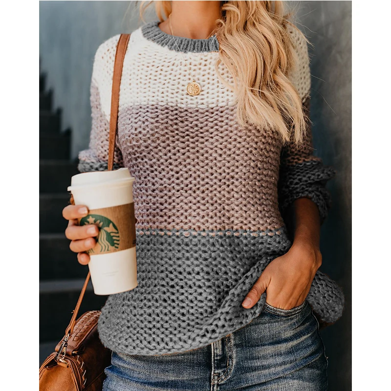 свитер женский Осенне-зимний пушистый мохер с длинным рукавом в стиле пэчворк