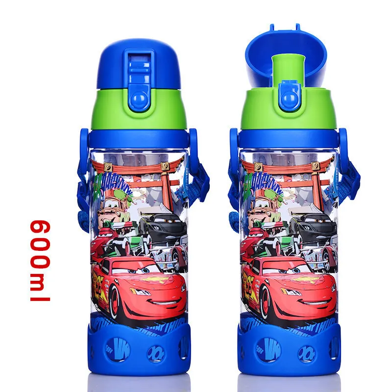 Blue car-600ml Дисней 500 мл 600 мл прямая Питьевая принцесса Винни автомобили пластмассы Тур бутылка для воды дети с веревкой - Цвет: Blue car-600ml
