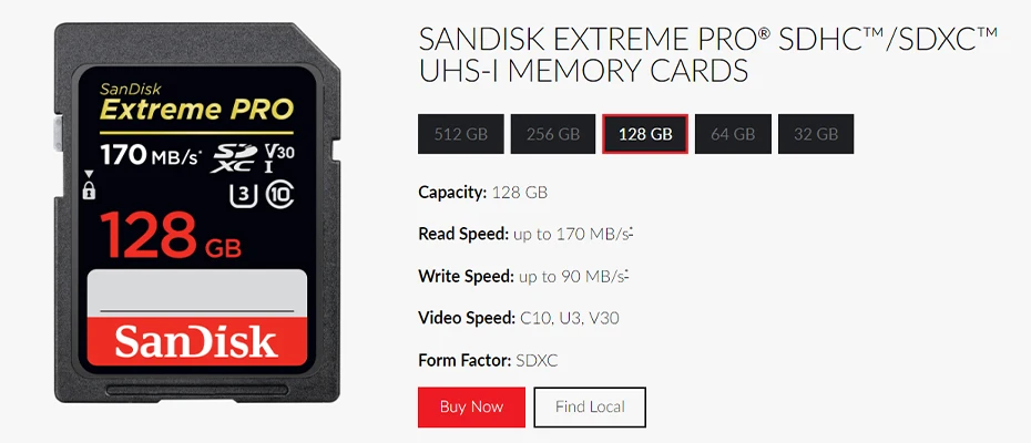 Sd-карта SanDisk Extreme Pro, 32 ГБ, 64 ГБ, 128 ГБ, 256 ГБ, SDHC, SDXC, UHS-I, класс 10, 95 м/с, Поддержка карт памяти V30, 4K для цифровой камеры
