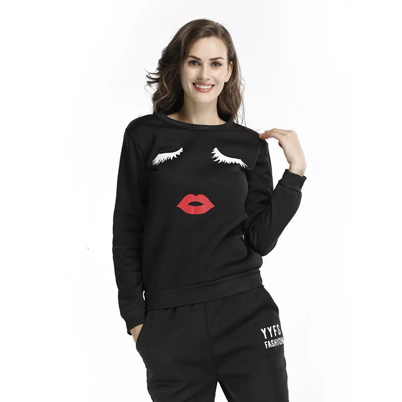 2019 осень и зима новинка длинный рукав плюс бархат с капюшоном круглый вырез принт