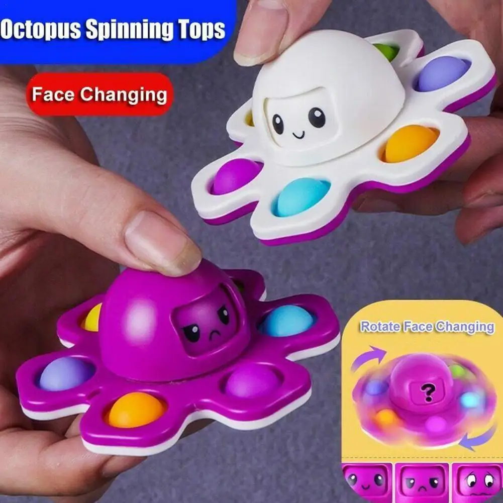 

3 In 1 Flip Octopus Toy Fidget Spinner Toys Anti Stress Hand Fingertip Gyro Push Bubble Change Face Toy Sensory
