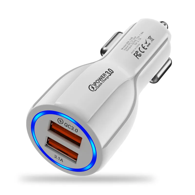 QC3.0 White USLION Mini 2 порта Переходник USB для зарядки в машине для iPhone samsung QC3.0 Быстрая зарядка USB зарядное устройство для мобильного телефона двойной USB Автомобильное зарядное устройство - Тип штекера: QC3.0 White