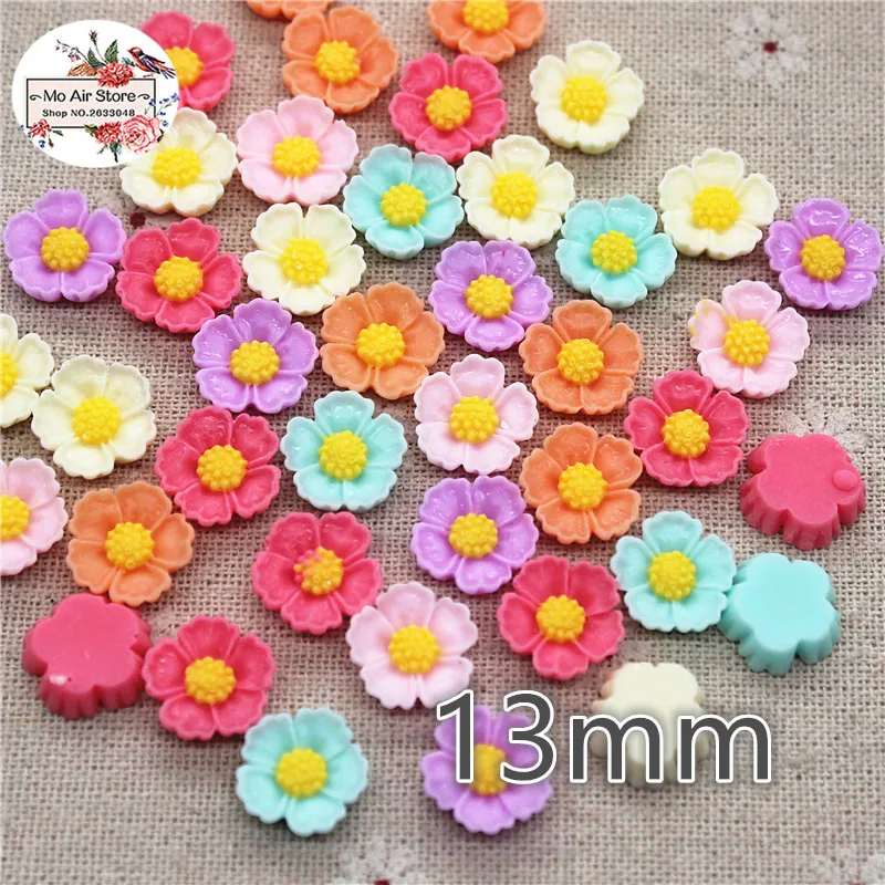 

50 шт. 13 мм разноцветный светлый цветок из смолы с плоским основанием Кабошон DIY Ювелирные изделия/украшение для телефона без отверстий