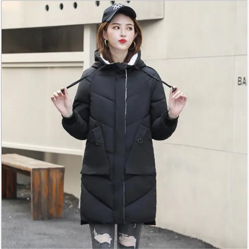 Printed Letter 2019 Winter Women Parkas Medium-Long Cotton-Padded Coat Female Hooded Down Cotton Jacket With Large Pockets M031 | Женская