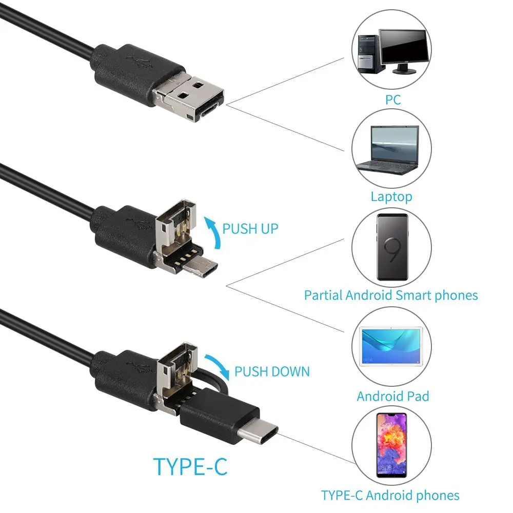 1080p Full HD эндоскоп Камера MicroUsb Тип C Android смартфон 2 м 5 10 Жесткий гибкий провод 8 мм