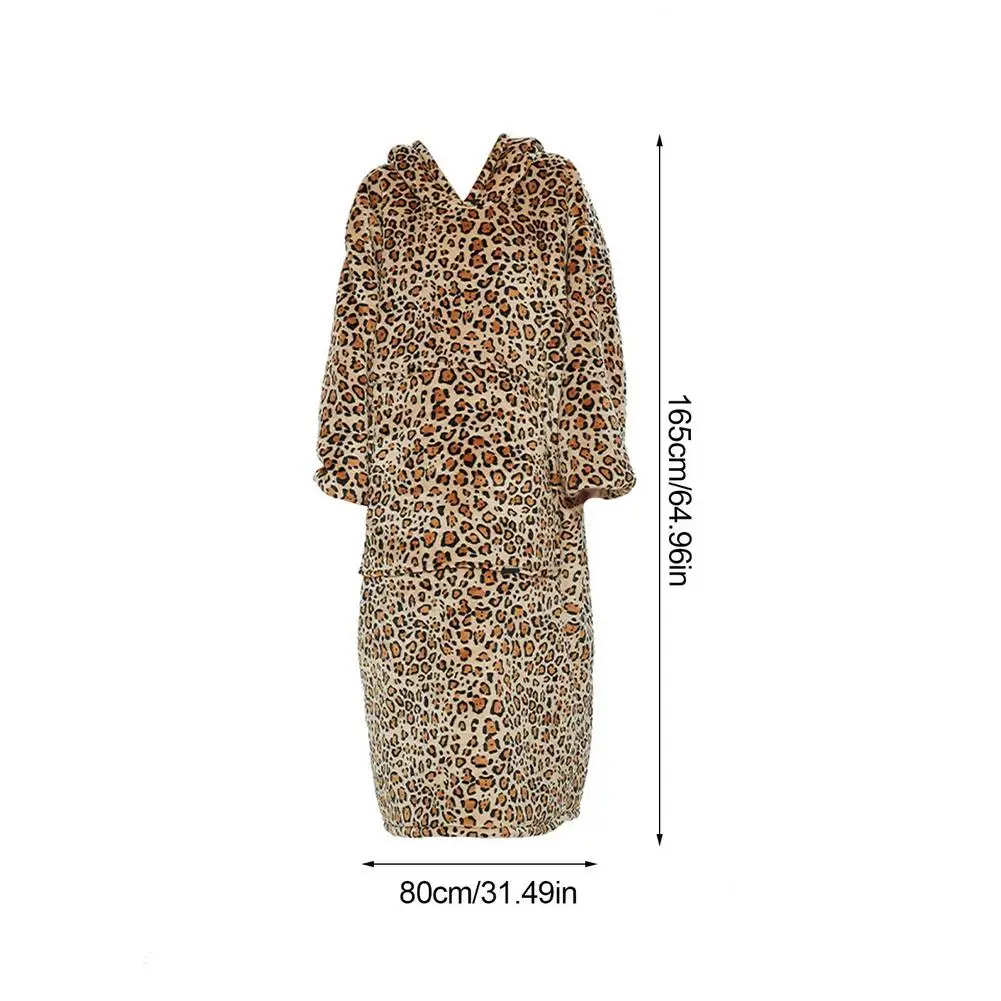 

Lazy Blanket Leopard Print Sweatshirt Soft Warm Oversized Hoodie Sweatshirts Fleece Pullover Pocket Comfortable TV Blanket