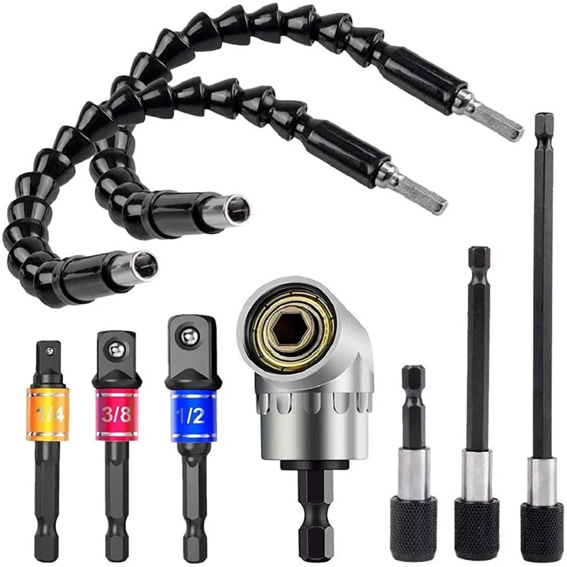

Flexible drill Extension Hex Shank Nut Driver Bit Set Flexible Drill Bit Extension Universal Socket Adapter Right Angle Drill