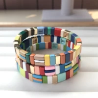 rainbow enamel tile braceletmulti stack tile painted beaded stretch braceletbohemian bracelets fashion women jewelry qc2712