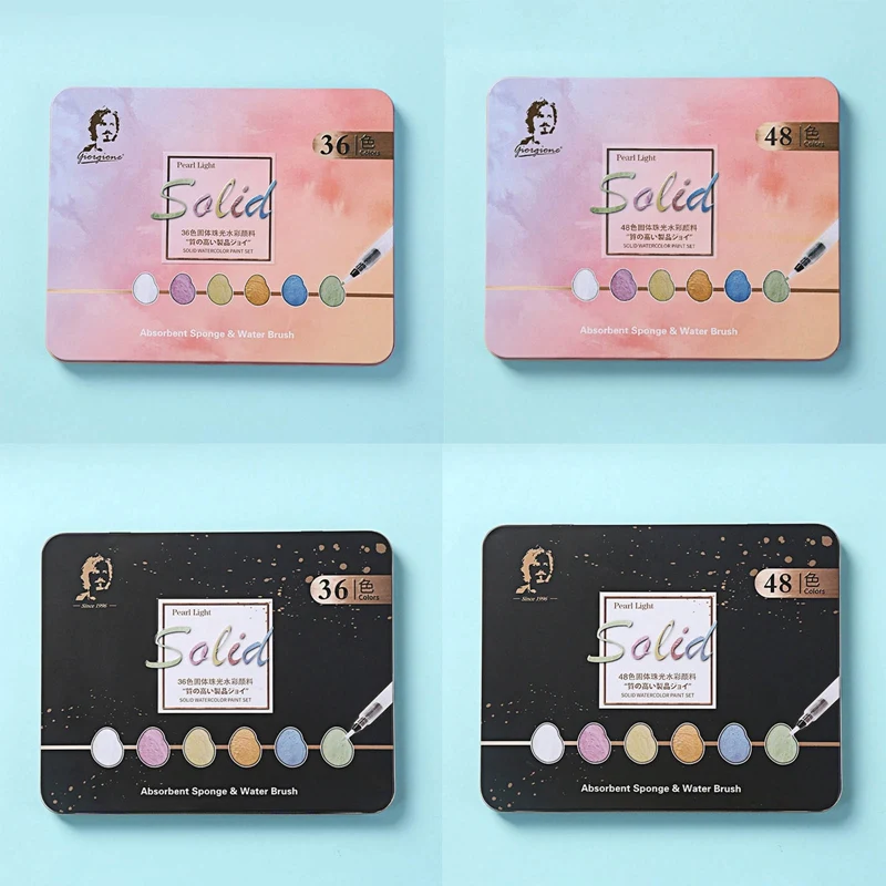 

36/48 Pearlescent Color Watercolor Pigment Solid Watercolor Nail Art Metal Painting Set Iron Box For Student Painting Learning