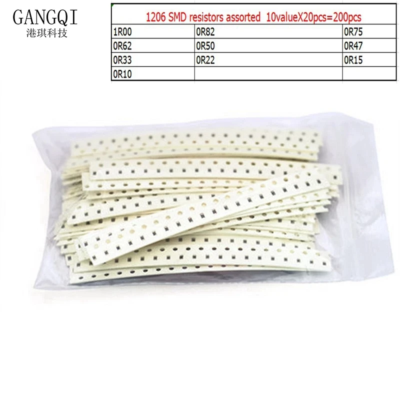 200 шт. 1% 1206 Резисторы SMD смешанный набор 10 valueX20pcs = 1R00 R820 R750 R620 R500 R470 R330 R220 R150 R100 |