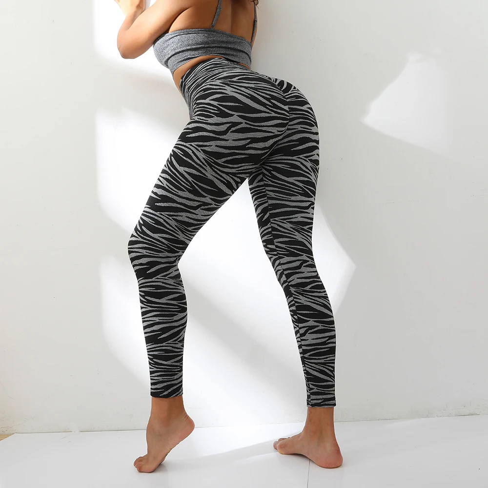 2021 Sexy Peach Hip Yoga Pants Fitness Exercise Base Zebra Pattern Sports Leggings Women Running High Waist Workout Trousers