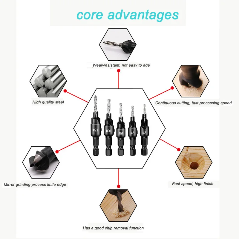 Дрель для деревообработки набор беспроводных ступенчатых насадок с потайной