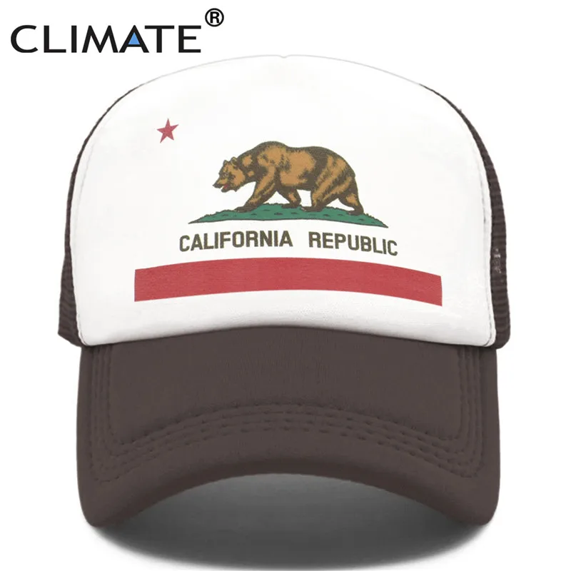 CLIMATE California, Кепка для водителя грузовика, мужская, медведь, флаг California, флаг, кепка s, женская, забавная, хип-хоп кепка, бейсбольная кепка, крутая, летняя, сетчатая Кепка - Цвет: Coffee Cap
