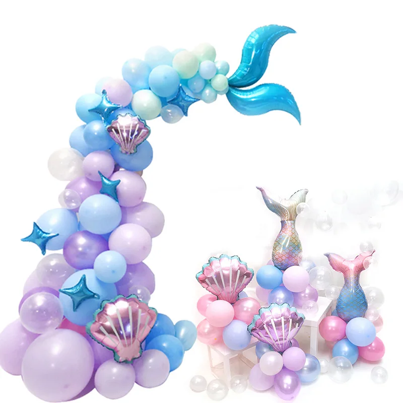 Globos de sirena pequeña, guirnalda de globos de cola de sirena, arco bajo el mar, tema de sirena, suministros de decoración para fiesta de cumpleaños