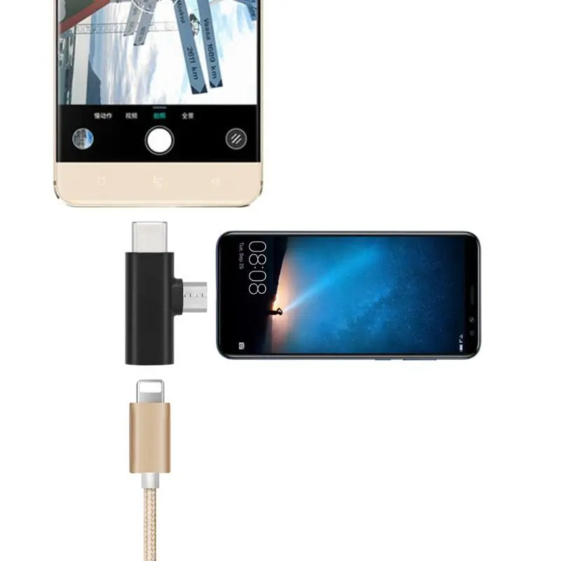 8 контактный разъем Lightning мама Type C + Micro USB папа для зарядки|Переходники и адаптеры|