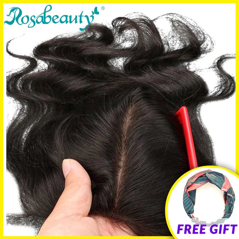 Rosa beauty, шелковое базовое закрытие, волнистая волна, 4x4, человеческие волосы Remy, осветленные узлы, натуральный цвет