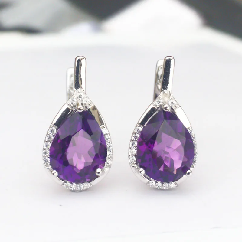 CSJ аметист кварц драгоценный камень Мода хорошие серьги Стерлинговое Серебро 925