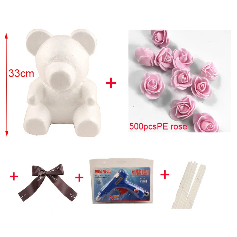 pink rose ПЭ Искусственный цветок розы подарок на день Святого Валентина пена медведь плесень головки Роза медведь собака плесень аксессуары сумка набор инструментов - Цвет: pink rose