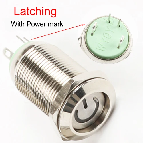 Latching-Power mark 12 мм водонепроницаемый мгновенный/защелкивающийся металлический кнопочный переключатель светодиодный светильник автомобильный рожок автоматический сброс выключателей мощность самовосстановление - Цвет: Latching-Power mark